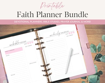Ultimate Faith Planner Bundle, Printable Blush Bible Devotional Plan, Prayer Journal, Bible Reading Tracker Sermon Notes, A5, A4 & Letter