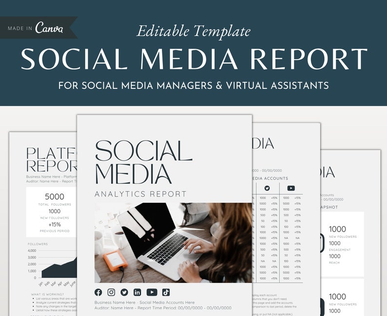 Social Media Analytics Report Canva Template Classic Editable - Etsy
