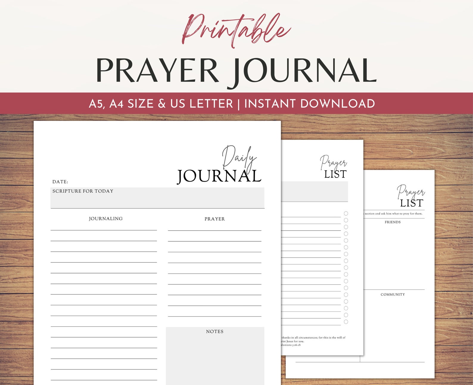 Prayer Journal Planner Inserts, Printable Bible Study Notes, Christian ...