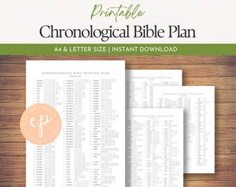 Chronological Bible in a Year Reading Log Printable, Daily Scripture Tracker 365 Day Plan, Christian Bible Planner, A4 & Letter Size