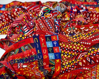 Ethiopian/Eritrean limited edition MoSa (ሞሳ, Moeź-Áh) design Scarf in hand-embroidered silk with hand-rolled edges (100% Silk).