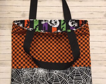 Trick or treat bag, candy bag, halloween tote, spider web, Halloween candy bag