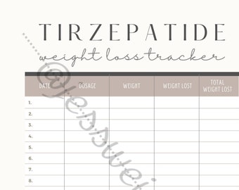 Tirzepatide Weight Loss Tracker - Full Year, Weight Loss Tracker PDF, Weight Tracker Printable