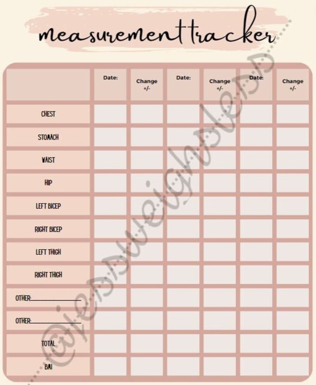 Measurement Tracking Chart Measurement Tracker - Etsy
