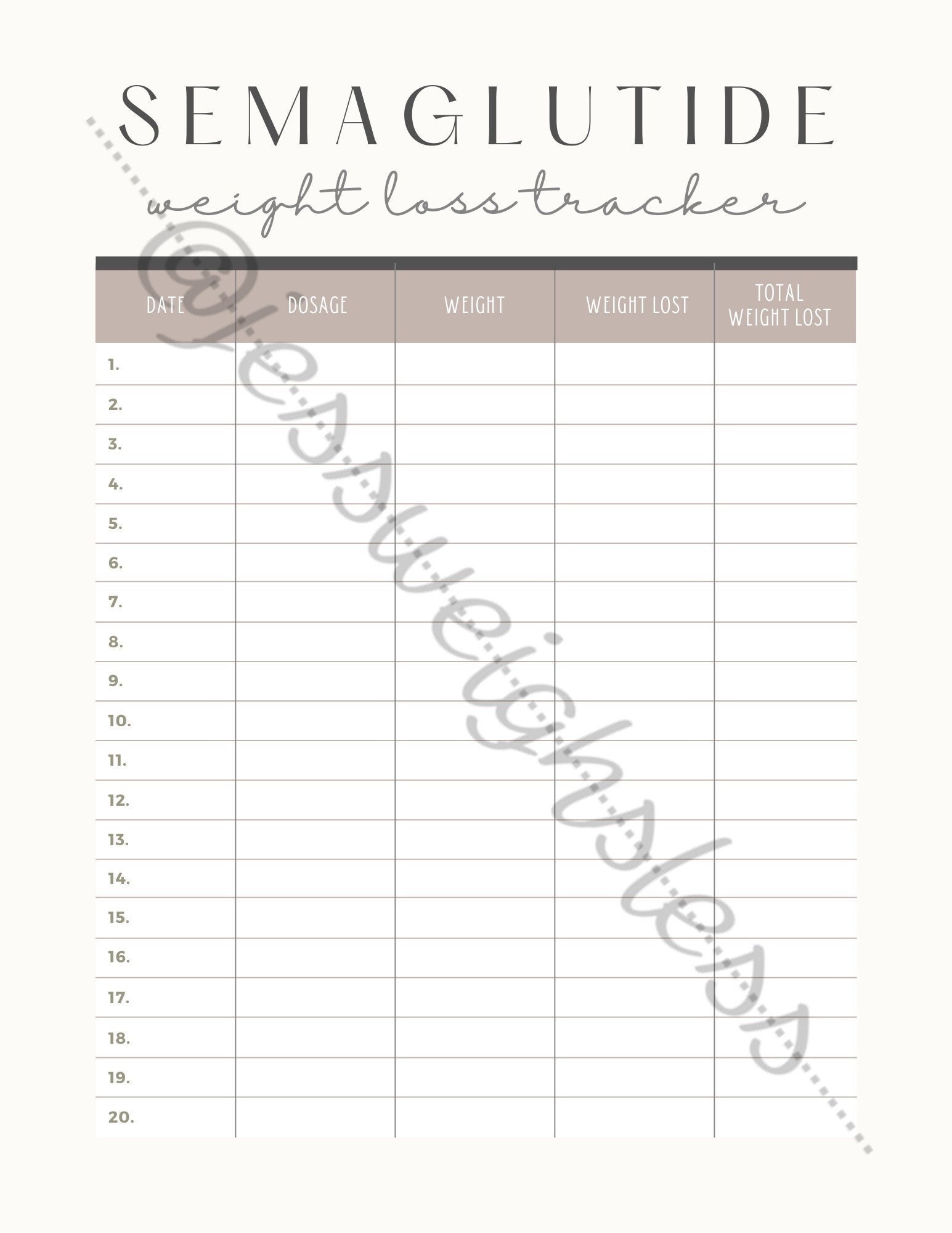 Semaglutide Weight Loss Tracker Full Year, Weight Loss Tracker PDF