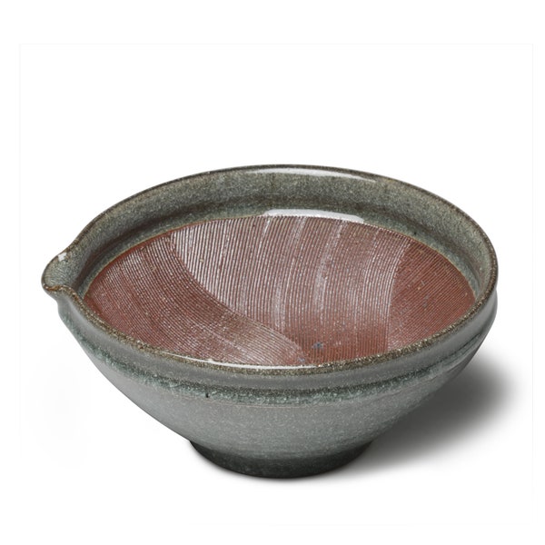 9.3 in. Mortar bowl (gray) Japanese pottery Suribachi Mash Bowl salad mixing bowl Black wabi sabi