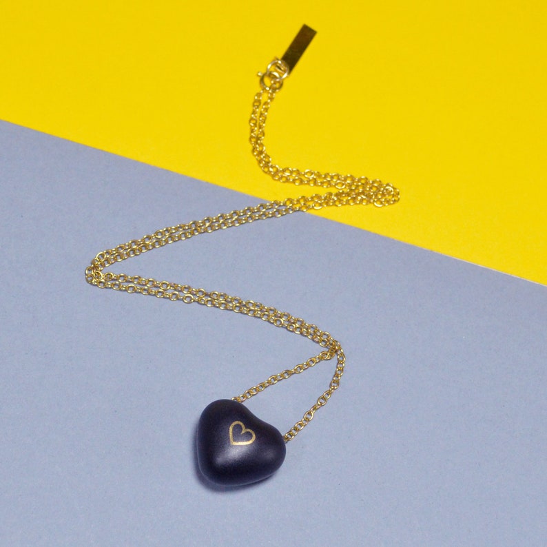 Valentines gift for her Little modern heart pendant Black heart pendant Love gift for girlfriend
