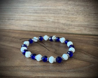 Blue and White Beaded Game Day Stretch Bracelet