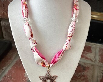 Scarf Necklace with Flower Pendant