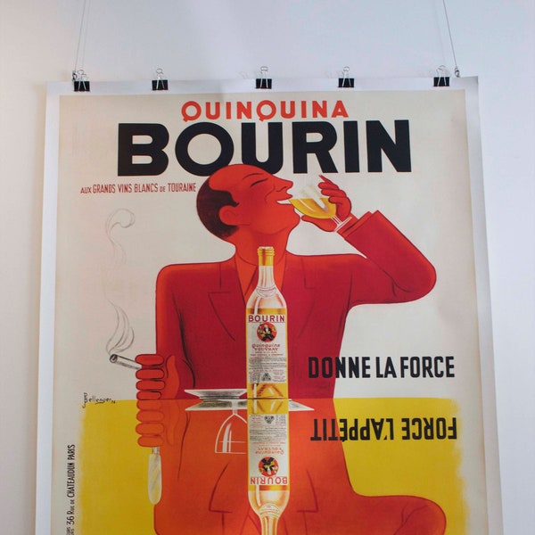 Original Vintage Französisches Werbeplakat - Antiker Bourin Quinquina 1936 von Bellenger 140 x 200 cm