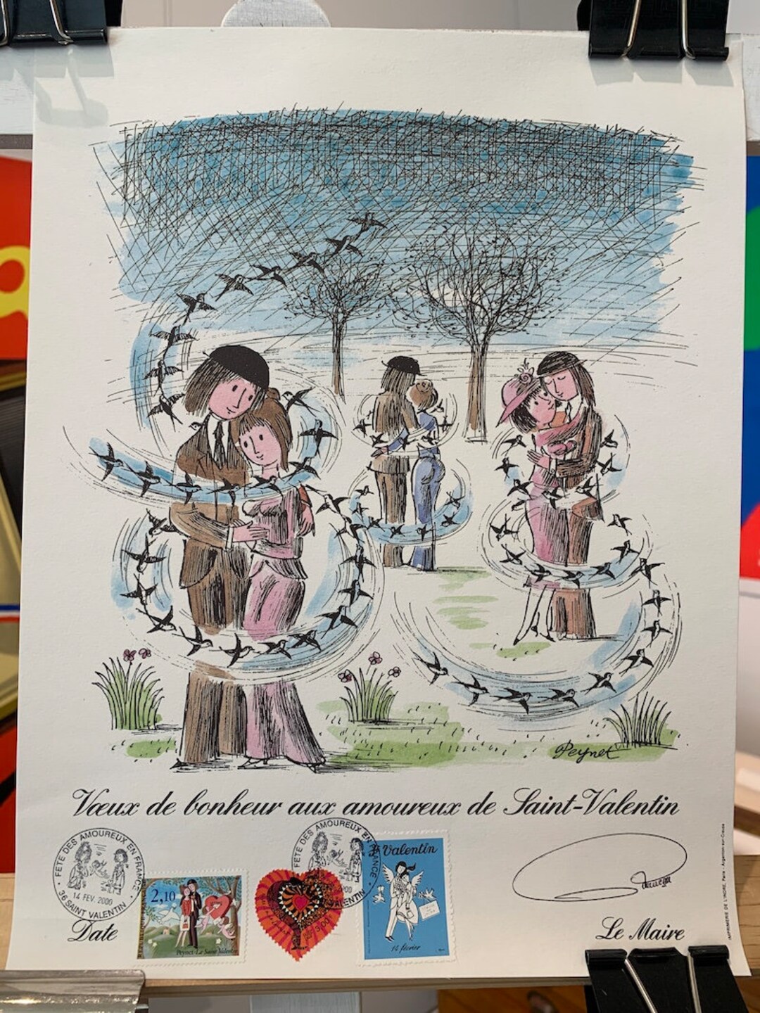 Valentin's Day Lovers by Raymond Peynet, SIGNED by the