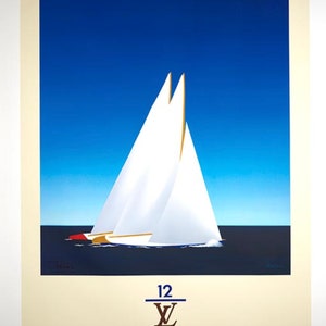 LOUIS VUITTON c.1995 Louis Vuitton Cup Yacht Nautical Print Silk Scarf  LTD ED