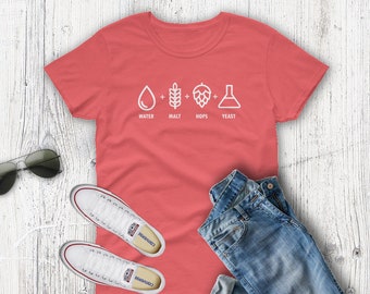 Camiseta Water Malt Hops Yeast Ladies, Funny Women Beer Pun Shirt, Brewer Camiseta, Camisa de Pun Divertido, Camisas de Cerveza Artesanal de Mujer