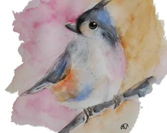 Cute titmouse chickadee Bird art watercolor print