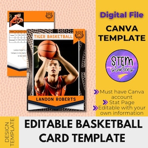 Basketball Card Template für Canva mit 2 Optionen und ausfüllbarem Infobereich