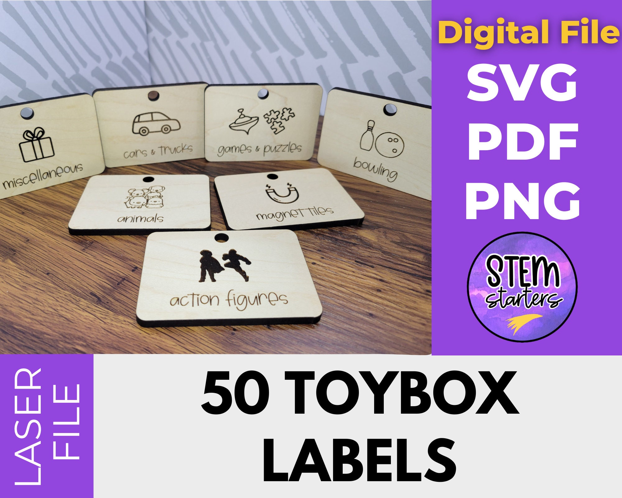 Toybox Labels SVG Bundle Files Laser Files Etsy