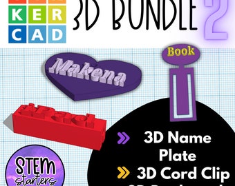 Learn to create 3D Print Files with Tinkercad: Mini Bundle 2 Nameplate Keychain | Bookmark | Cord Clip