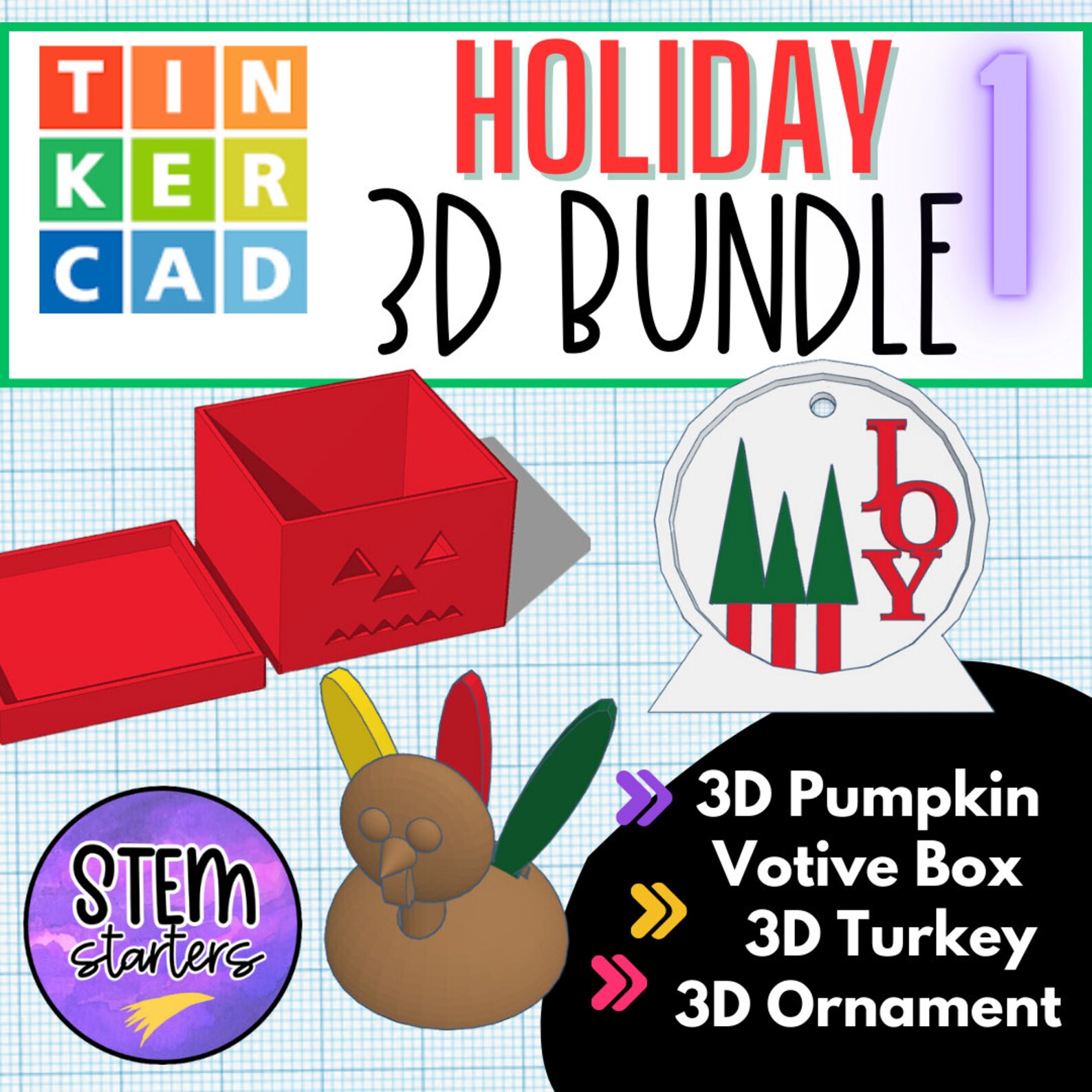 Learn to Create 3D Print Files With Tinkercad: Mini Holiday Bundle 1 ...