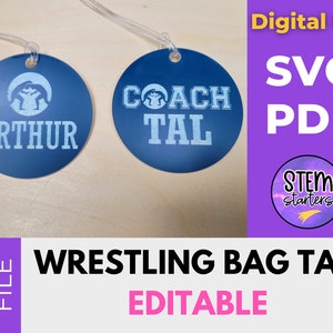 Wrestling Bag Tag Editable File for Glowforge | SVG | Template