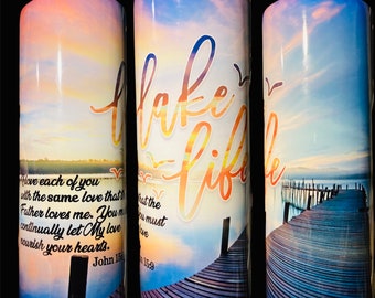 Lake life Bible verse john 15:9 tumbler/ religious tumbler/Christian tumbler/lake sunset/lake life/verse tumbler