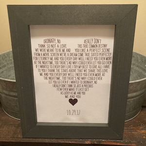 Me & You song lyrics heart framed canvas 12x10