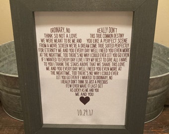 Me & You song lyrics heart framed canvas 12x10