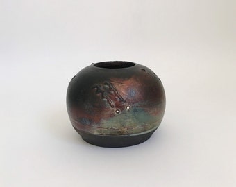 Vintage Raku Studio Pottery Vase | Metallic Glazed Vase | Pottery Art | MCM