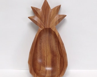 Vintage Wood Pineapple Bowl | 10" Monkeypod Wood Trinket Bowl | Wood Serving Dish | Wood Catch All Tray