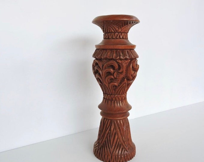 Vintage Hand Carved Wood Vase Hand Made 10 Wood Vase Bohemian Carved