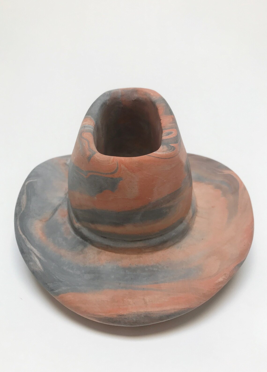 Vintage Swirled Comanche Pottery Cowboy Hat Figurine Ceramic Etsy