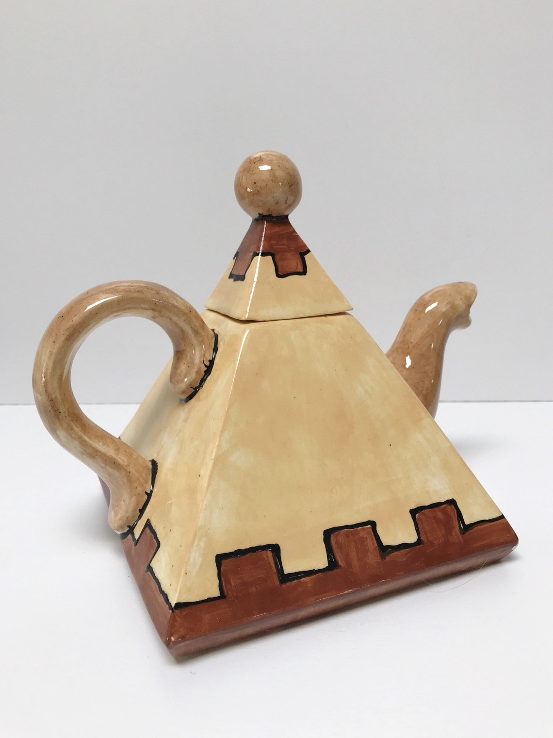 Vintage Ceramic Triangle Teapot Hand Painted Pyramid Shaped Etsy