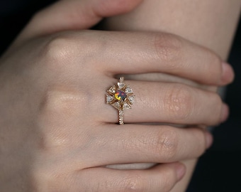 La Estrella - Halo Trillion Diamond Boulder Opal Engagement Ring 18K Yellow Gold