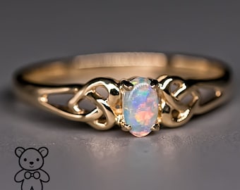 Vintage Inspired Australian Solid Opal Engagement Wedding Ring 14K Gold
