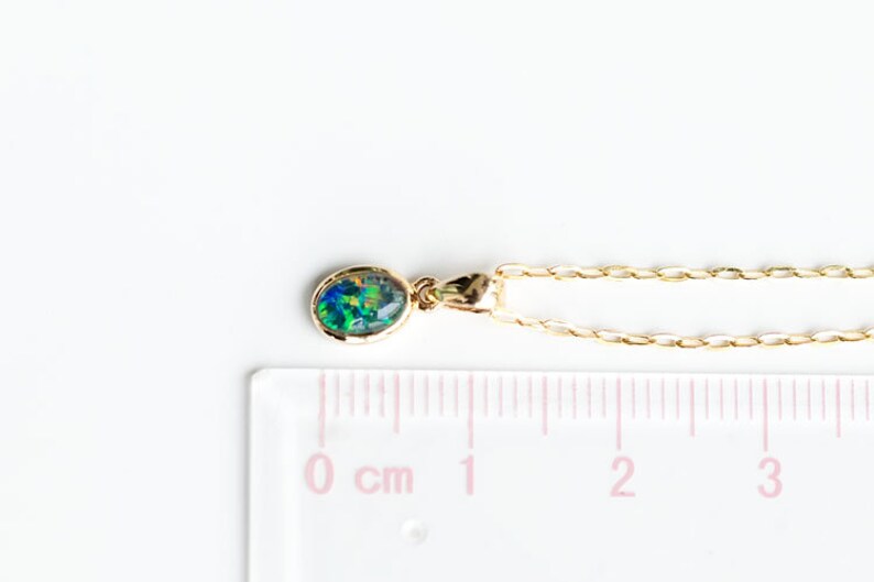 Small Minimalist Oval Australian Triplet Opal Pendant Necklace 14k Yellow Gold Charm Anniversary Bridesmaid Present Holiday Gift for Couples