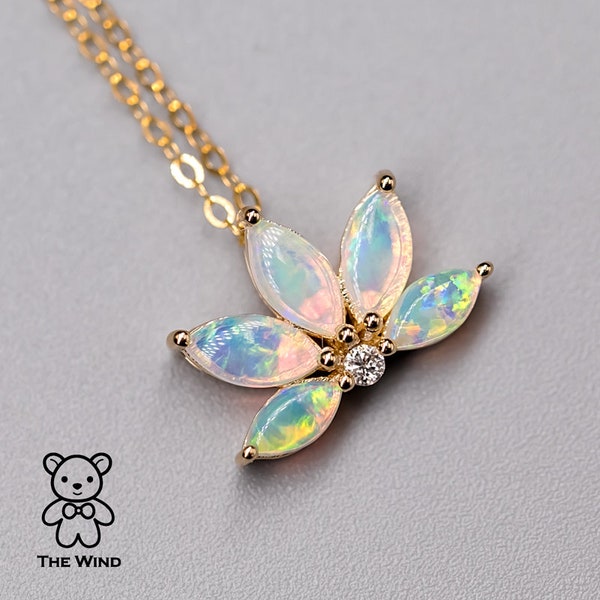 Lotus Seerose Design Australian Solid Opal Diamant Anhänger Halskette 14K Gelb Gold Versprechen Blumen Geschenk für Paare Rose