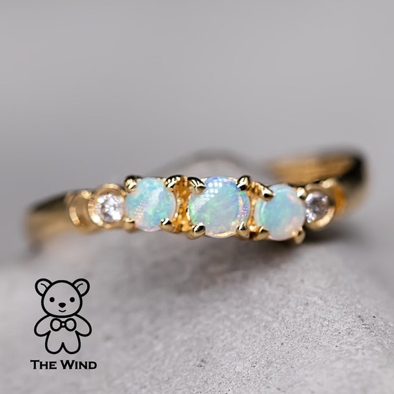 14k Gold Australian Opal X Band Diamond Ring - White, Rose or Yellow 14k Gold Australian Opal X Band Diamond Ring - White, Rose or Yellow