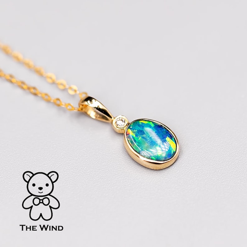 Minimalist Australian Doublet Opal Diamond Necklace