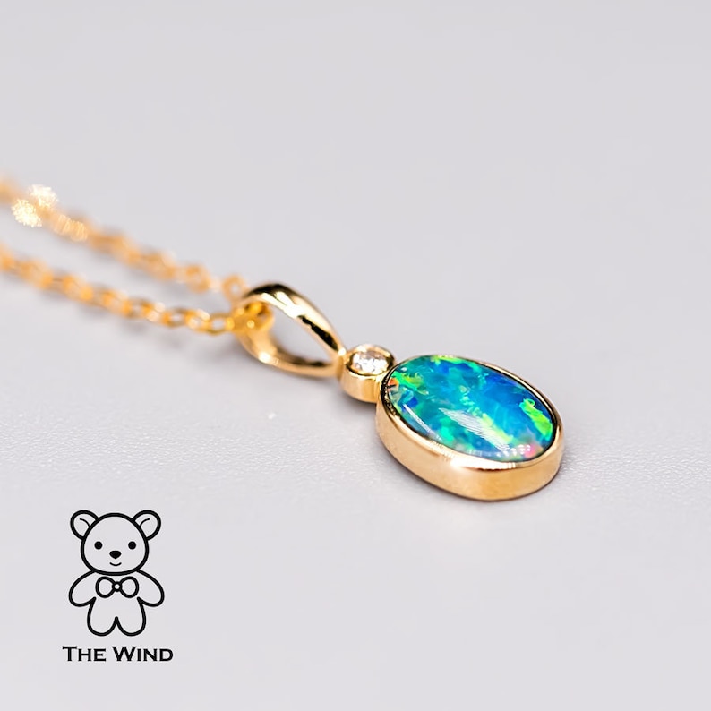 Minimalist Australian Doublet Opal Diamond Necklace
