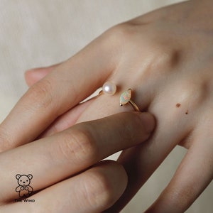 Opal with Akoya Pearl Open Band Ring
