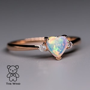 Heart Shaped Opal Diamond Engagement Ring Rose Gold