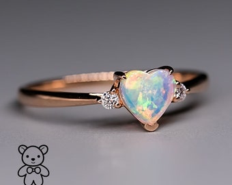 Heart Shaped Australian Solid Opal & Diamond Engagement Ring in 18K Rose Gold