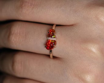 Ribbon Wrapped Fire Opal Diamond Engagement Ring 14K Yellow Gold