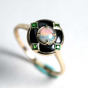 Black Opal Black Agate Engagement Ring