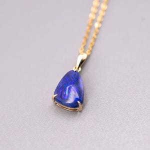 Deep Blue Australian Black Opal Pendant Necklace 18K Yellow Gold Pear Teardrop Shaped Geometric Charm