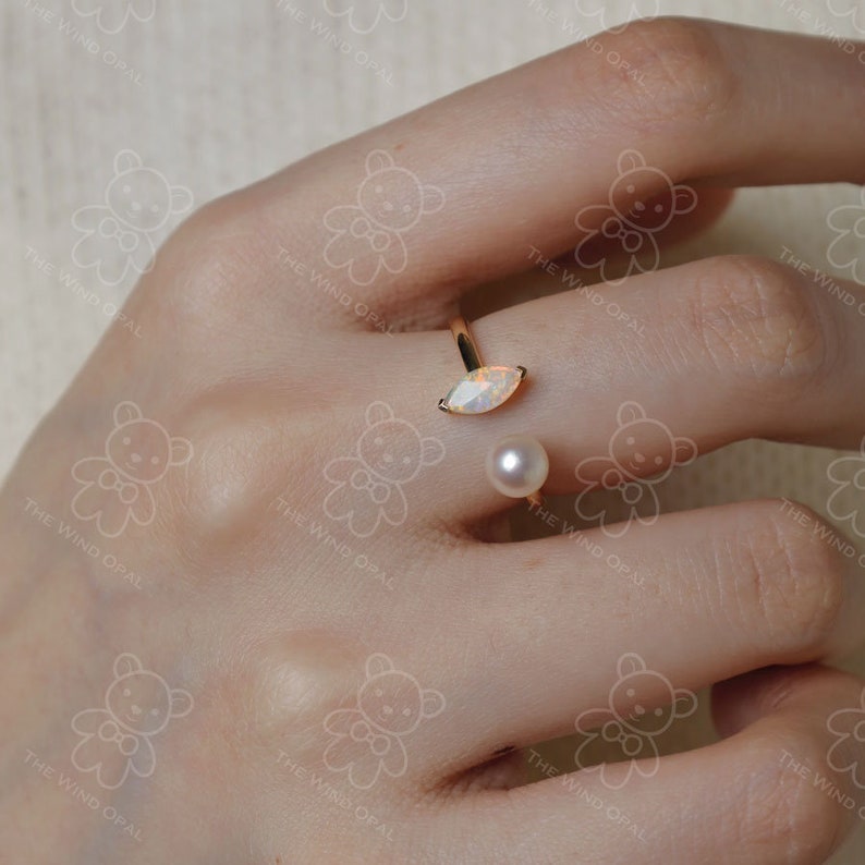 Opal with Akoya Pearl Open Band Ring