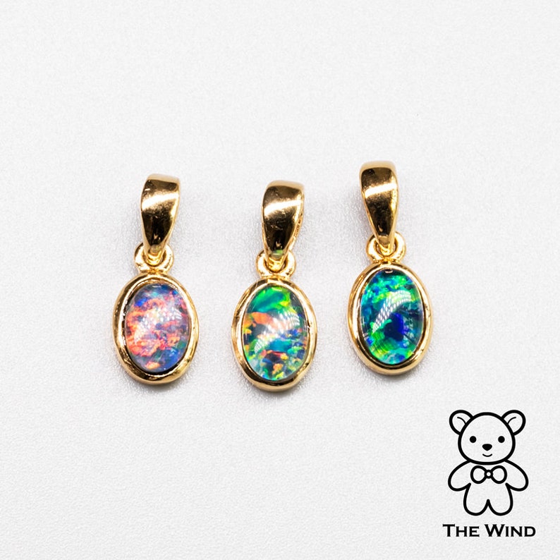 Small Minimalist Oval Australian Triplet Opal Pendant Necklace 14k Yellow Gold Charm Anniversary Bridesmaid Present Holiday Gift for Couples