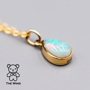 Minimalist Pear Shaped Natural Australian Solid Opal Pendant Necklace 14k Yellow Gold Birthday Gift Anniversary Oval Charm