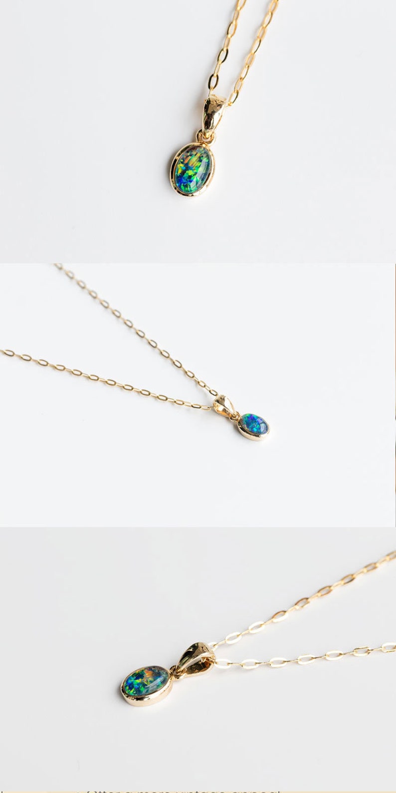 Small Minimalist Oval Australian Triplet Opal Pendant Necklace 14k Yellow Gold Charm Anniversary Bridesmaid Present Holiday Gift for Couples