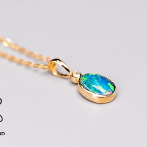Minimalist Australian Doublet Opal Diamond Necklace