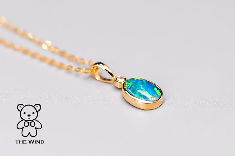Minimalist Australian Doublet Opal Diamond Necklace